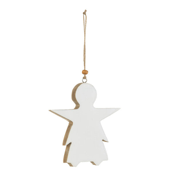 Décoration de Noël en forme d'ange en bois blanc à suspendre.