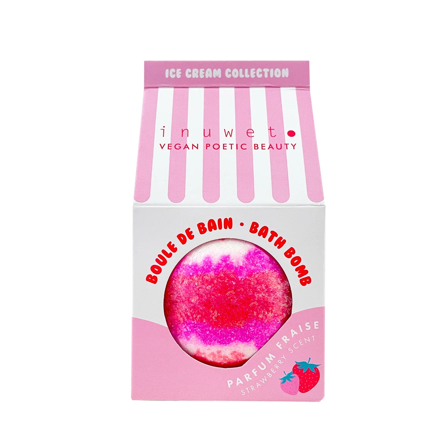 Boule bain effervescente rose, parfumée à la fraise.