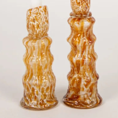 Bougeoir en verre tâcheté OCRE fait main - LA PETITE BOITE JAUNE