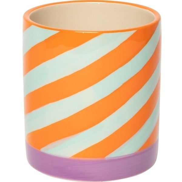 CACHE POT RAYE ORANGE ET BLEU CIEL EN CERAMIQUE