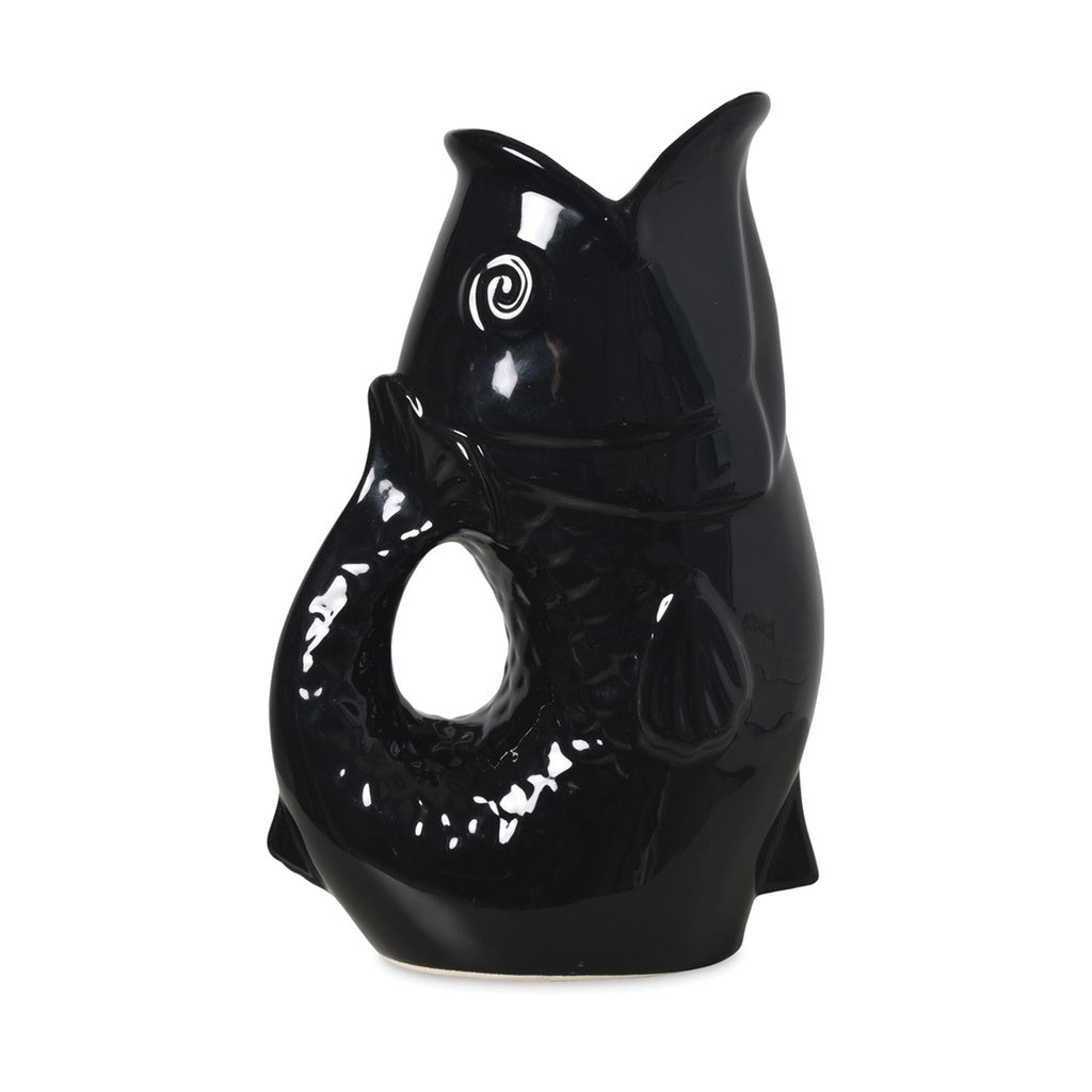 Carafe, vase ou pichet en forme de poisson en céramique noir.
