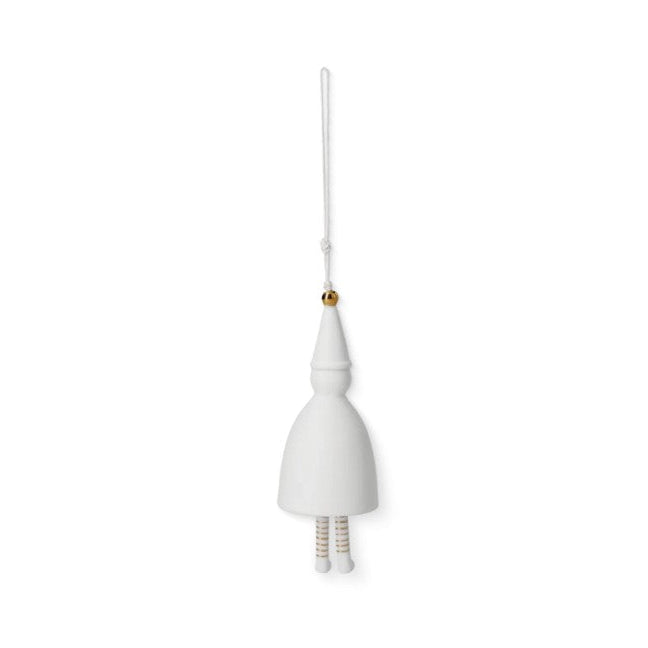 Cloche en porcelaine en forme de lutin minimaliste, à suspendre dans le sapin ou ailleurs.