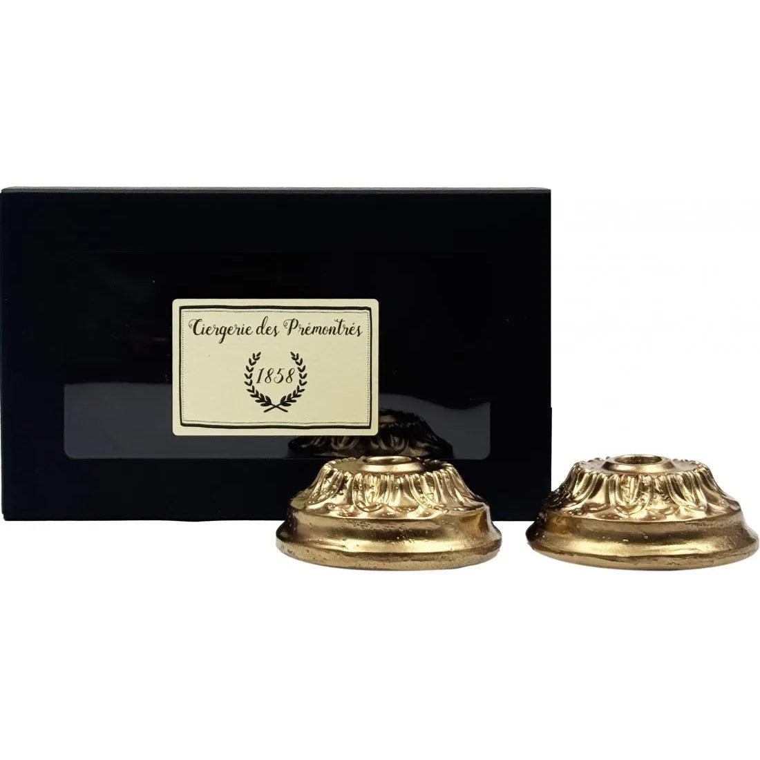 Set de 2 bougeoirs dorés en cire fleuristes de la Ciergerie des Prémontrés