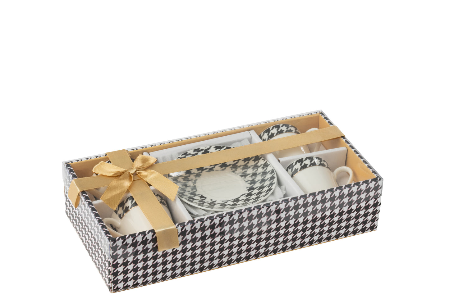 Coffret de 4 tasses et sous-tasses assorties au motif pied-de- poule noir et blanc.