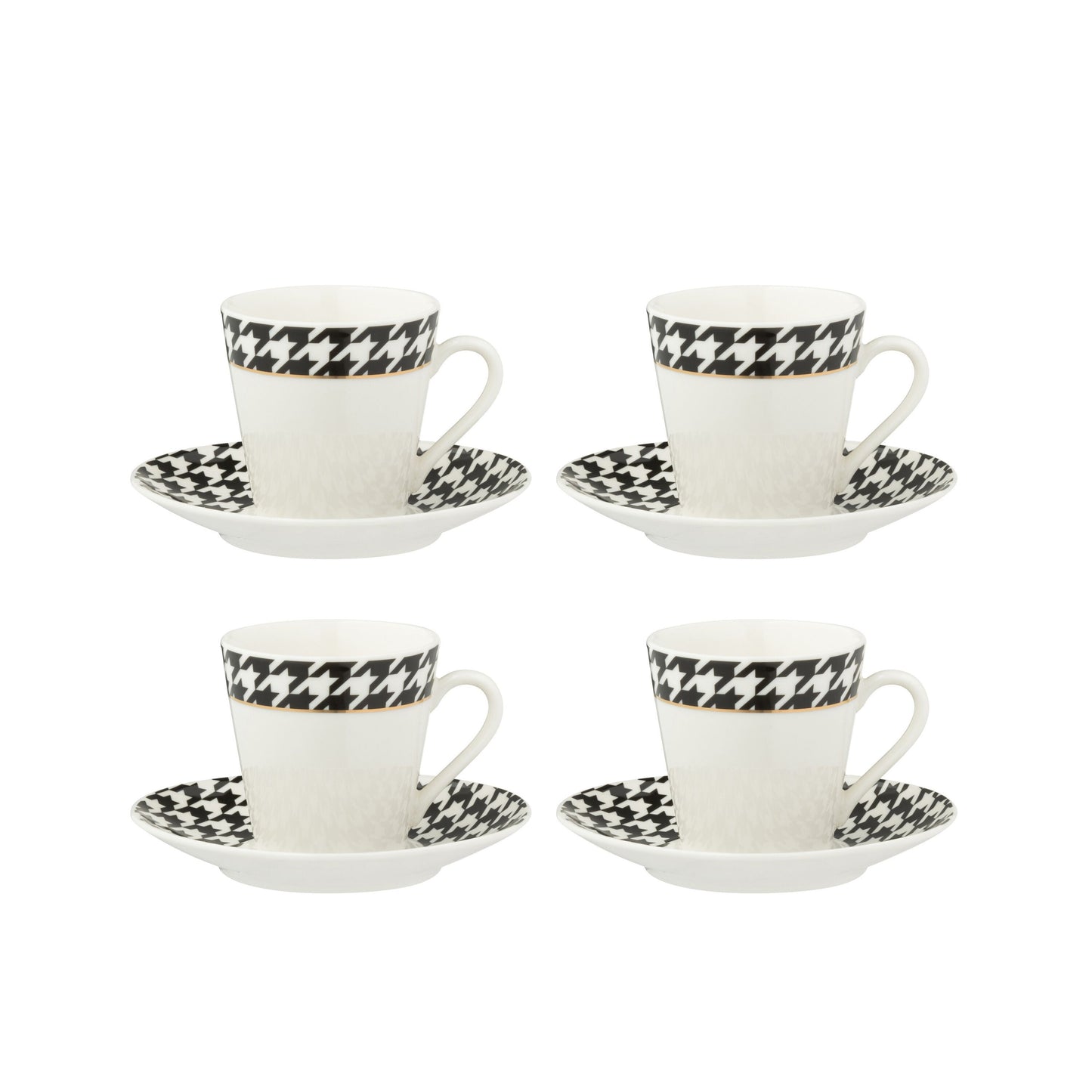 Coffret de 4 tasses et sous-tasses assorties au motif pied-de- poule noir et blanc.