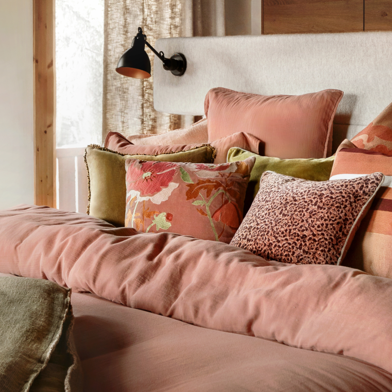 Coussin rectangulaire en velours imprimé fleuri, modèle Bristol - Haomy