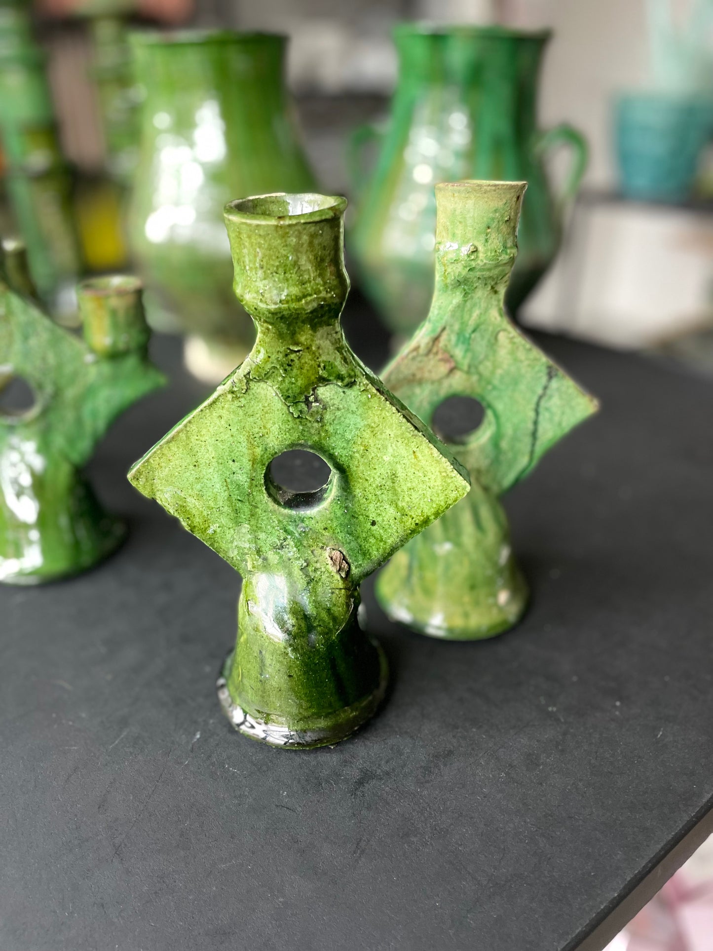 Bougeoir triangle simple en poterie traditionnelle de Tamegroute