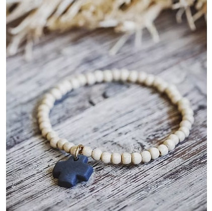 Bracelet perles bois et céramique blanche ou noire fabriqué en France