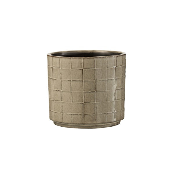 Cache pot avec carrés en céramique beige/gris