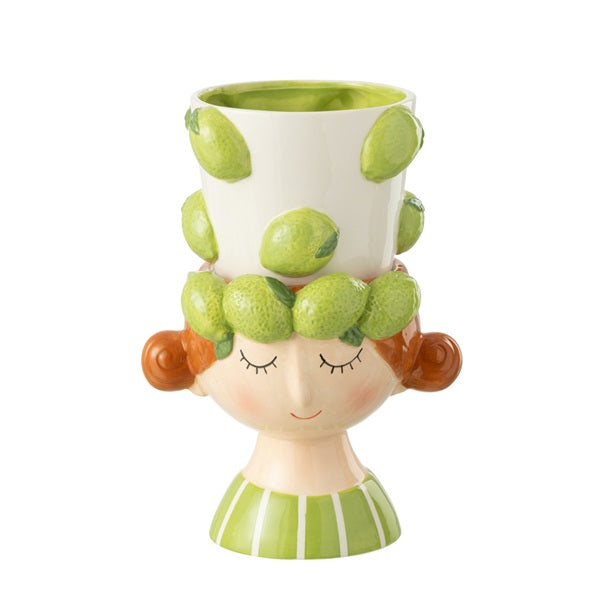 Cache pot en poterie en 2 parties fille orange ou citron vert