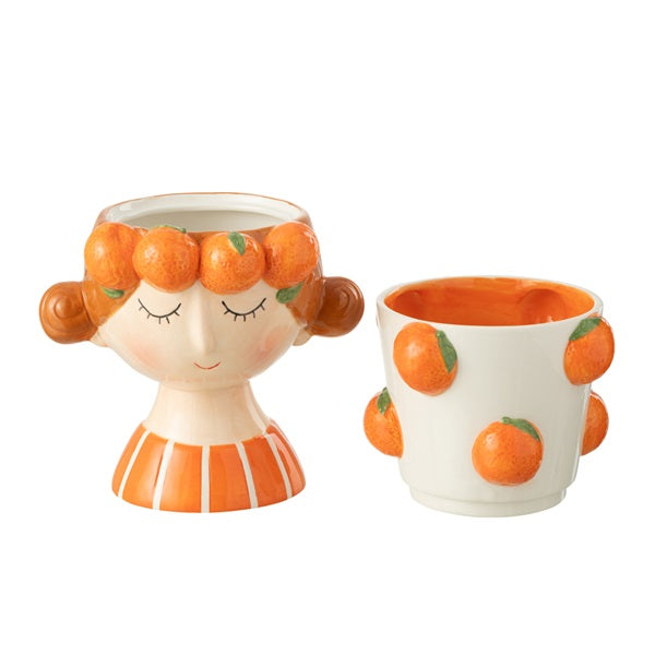 Cache pot en poterie en 2 parties fille orange ou citron vert