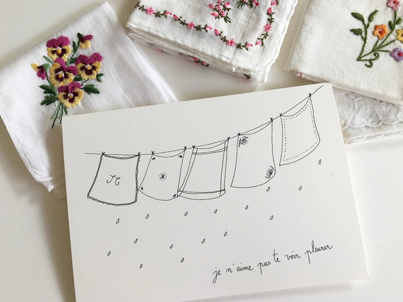 Carte pour sécher tes larmes... avec mouchoir brodé