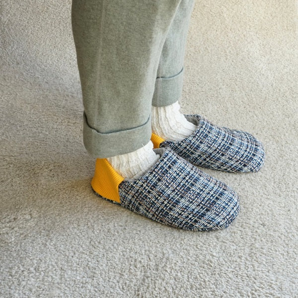 Chaussons Merippa réversibles tweed et talon jaune