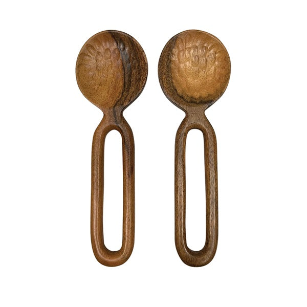 Couverts à salade en bois d'acacia martelé