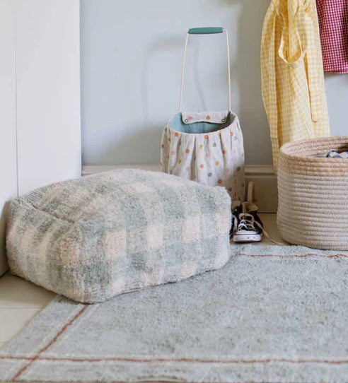 Pouf cubique Vichy bleu sage