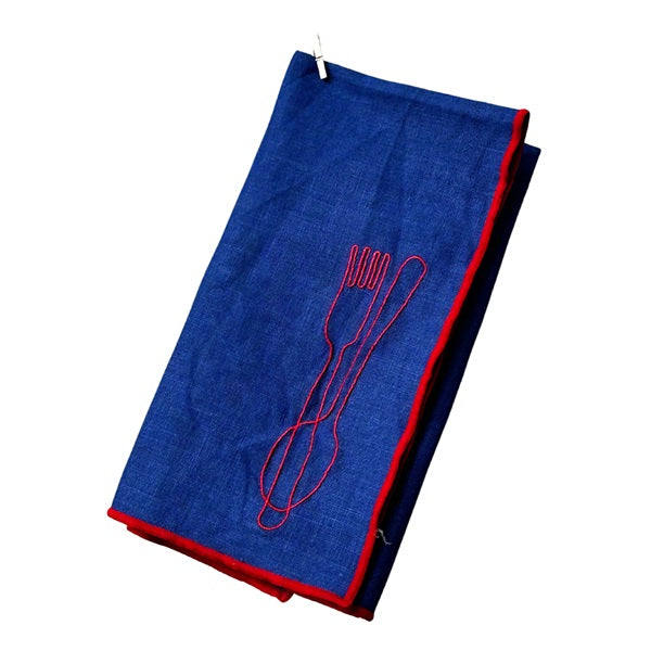 Serviette de table avec broderie de couverts (set de 2 serviettes)