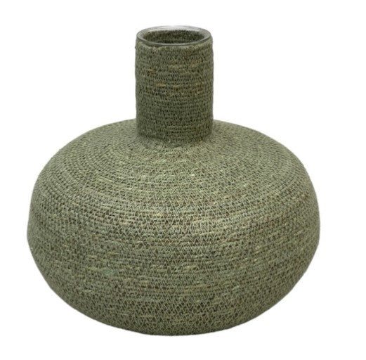 Vase en osier avec son vase en verre incorporé
