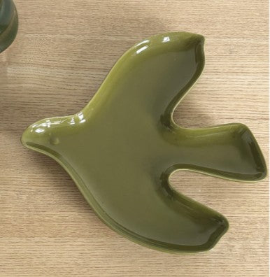 Coupelle ou vide poche en forme d'oiseau en céramique kaki