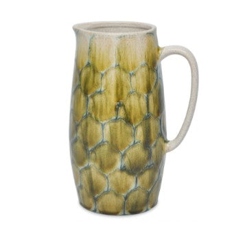 Carafe ou vase en grès à motifs vert