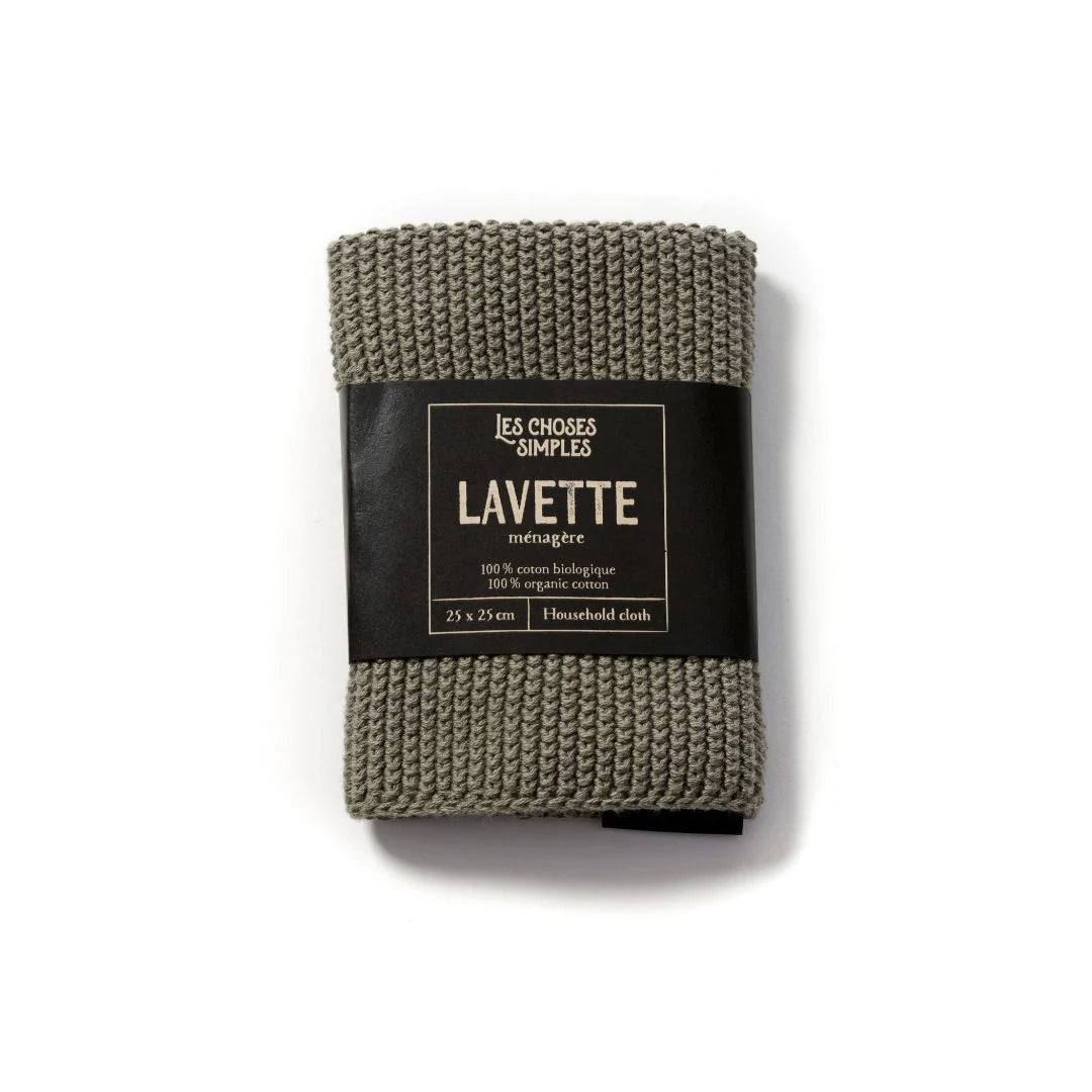 Lavette en coton bio, coloris gris vert.
