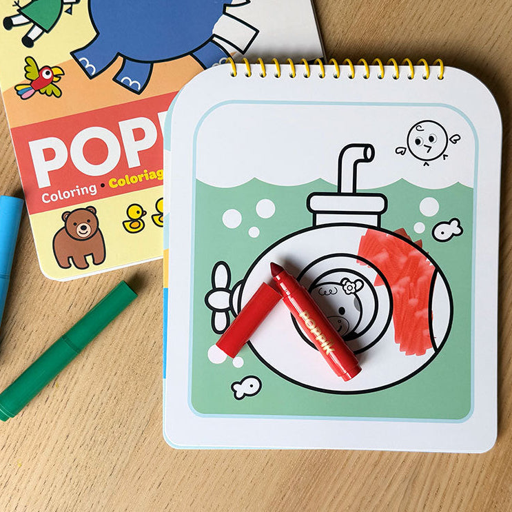 Carnets de coloriages effaçables Poppik, différents thèmes.