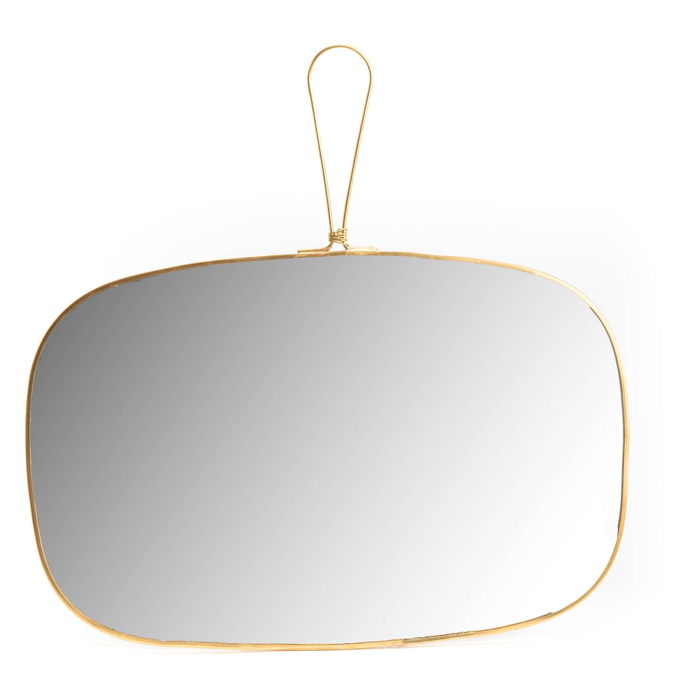 Miroir rectangulaire arrondi à suspendre, bord doré - 2 tailles