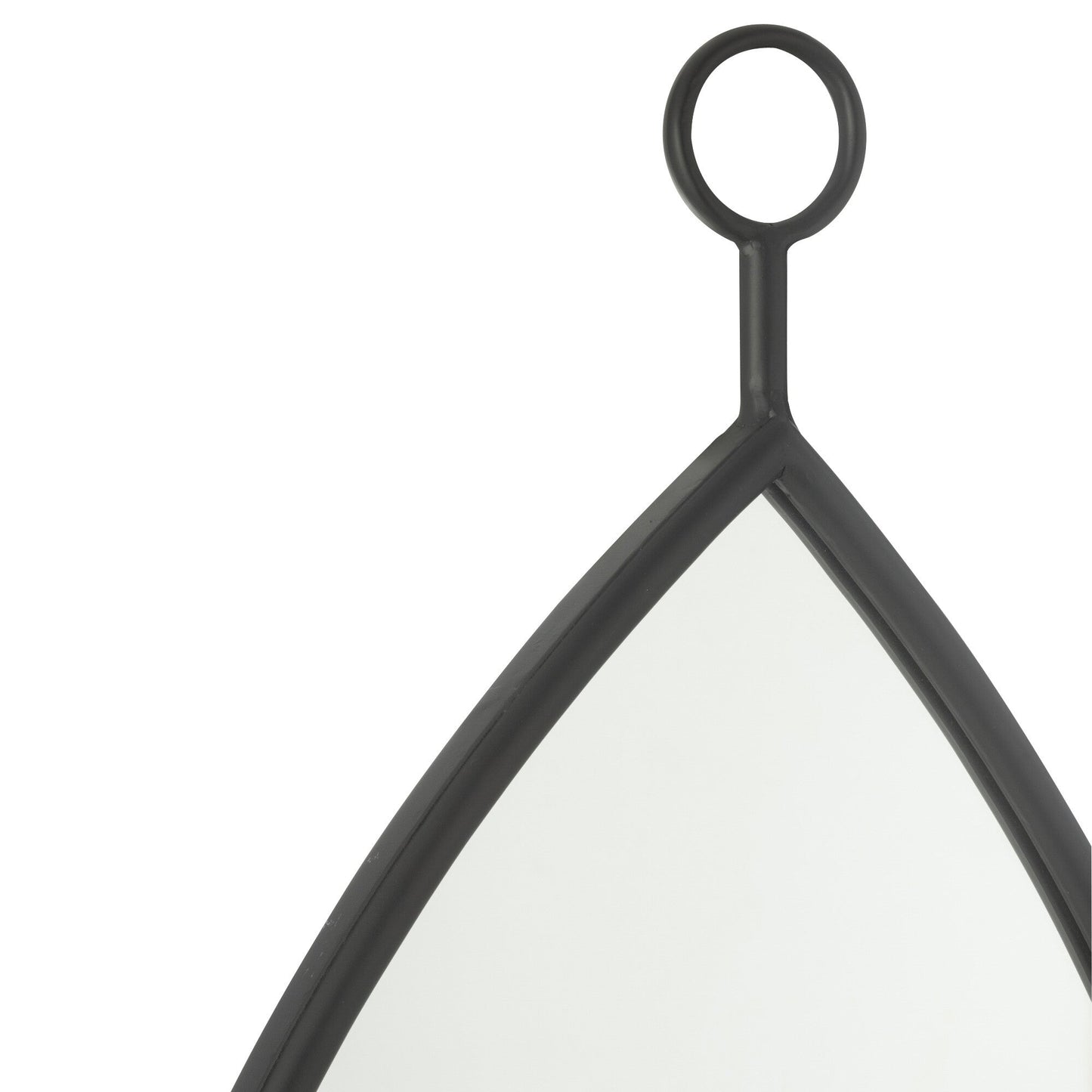 Miroir à suspendre en forme de goutte avec un bord noir.