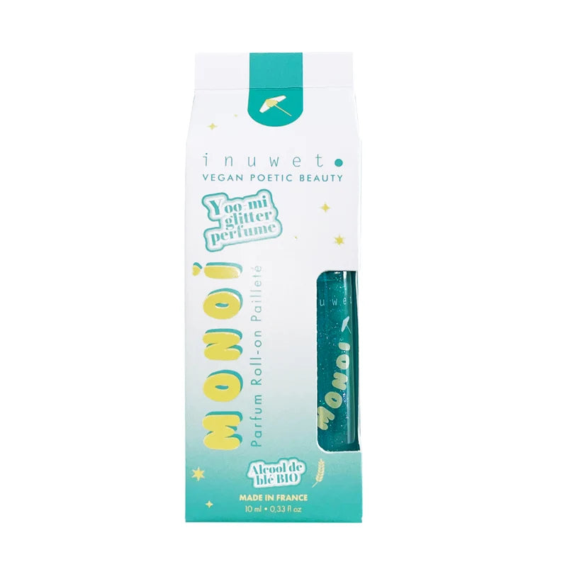 Roll-on parfumé et pailleté, parfum monoï, packaging.