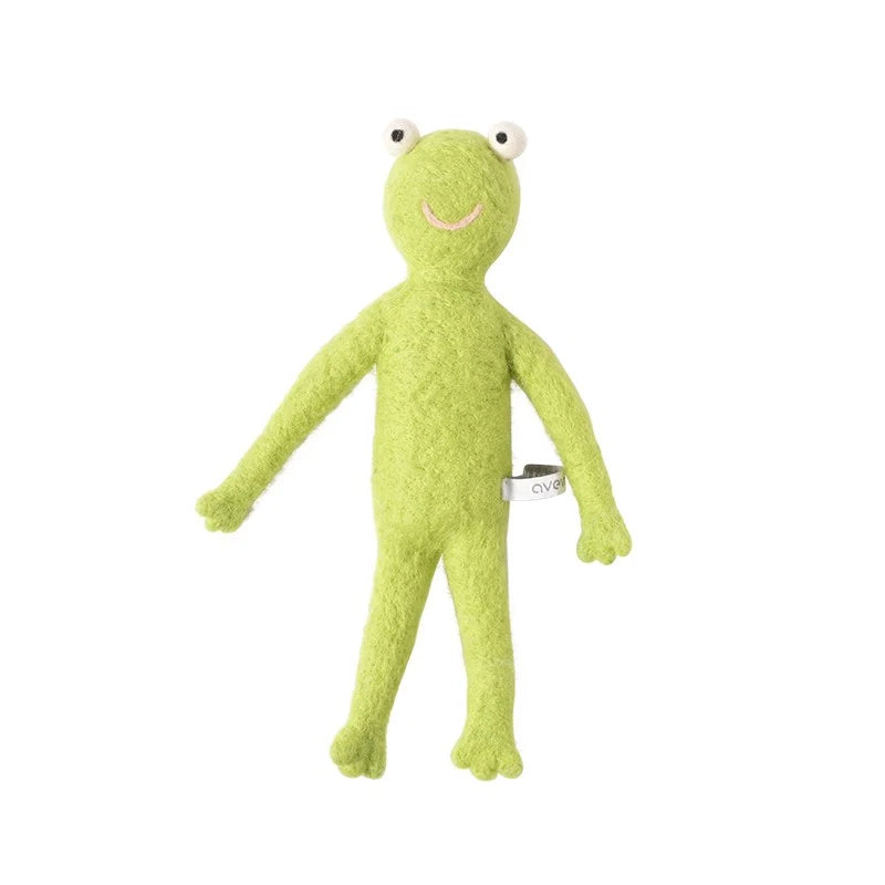 Peluches en laine feutrée, modèle grenouille verte.