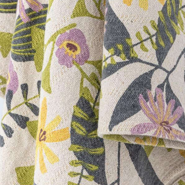 Plaid en coton recyclé, motif botanique et floral