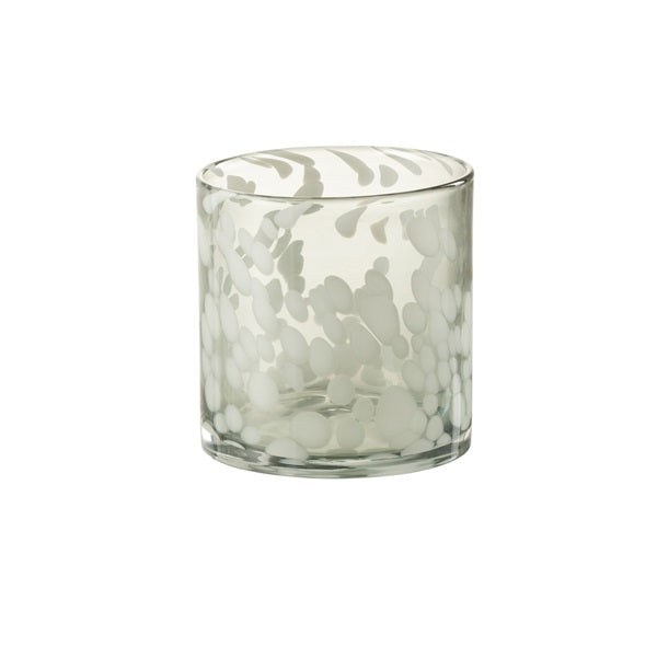 Photophore en verre avec taches blanc/gris - 2 tailles