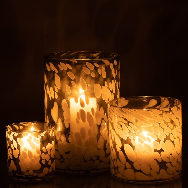 Photophore en verre avec taches blanc/gris - 2 tailles