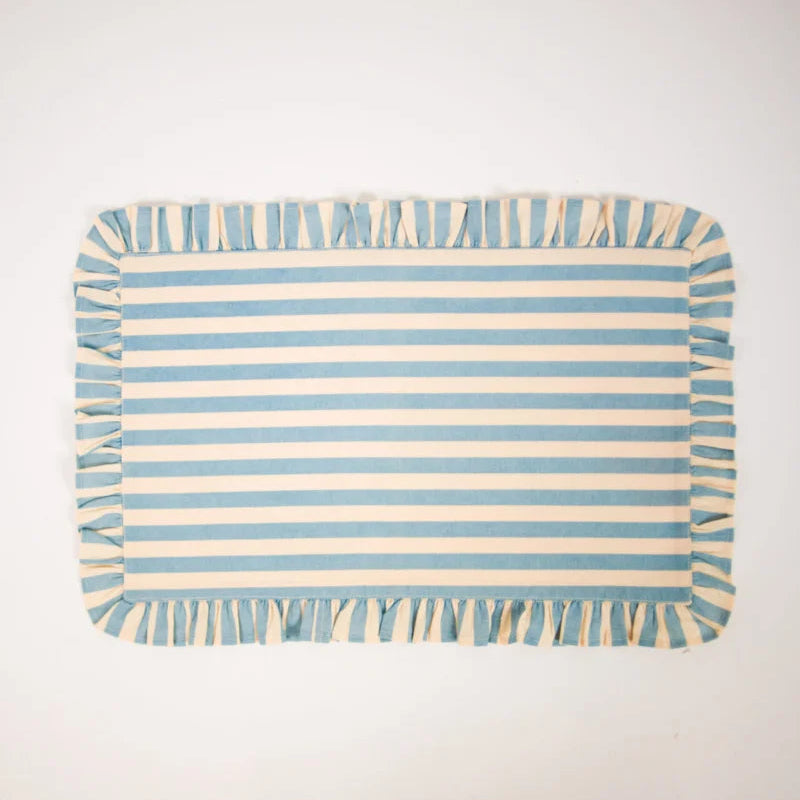 SET DE TABLE RAYE BLEU A VOLANTS - LA PETITE BOITE JAUNE
