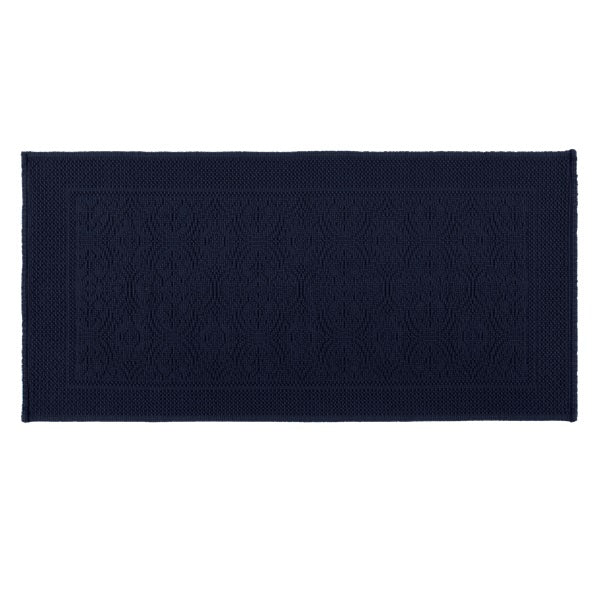Tapis de bain rectangulaire, motif jacquard, coloris bleu encre.