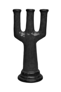 Bougeoir chandelier en poterie noire brillante