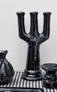 Bougeoir chandelier en poterie noire brillante