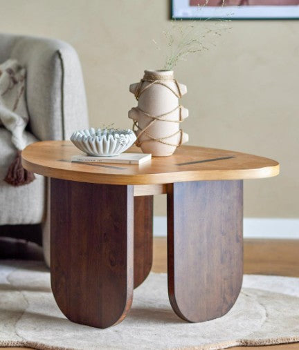 Table basse bicolore en bois d'hévéa