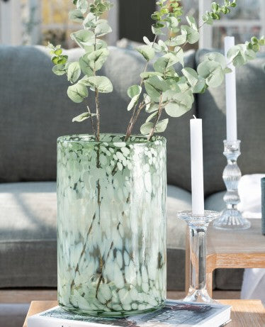 Photophore ou vase en verre avec taches blanc/vert