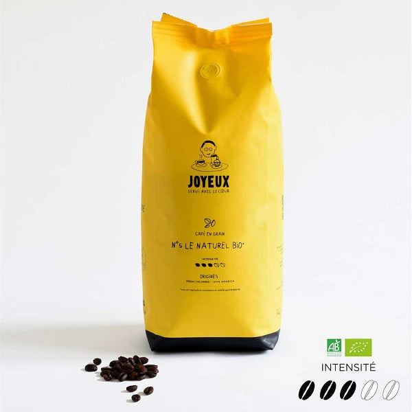 Café JOYEUX en grains LE NATUREL BIO N°5 paquet de 1 kg