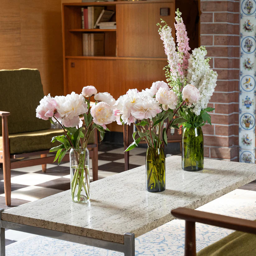 Vases Q de bouteilles vert clair, foncé et transparent