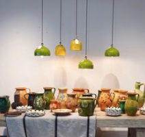 Suspension artisanale en céramique modèle Cloche jaune vert fabriquée en France