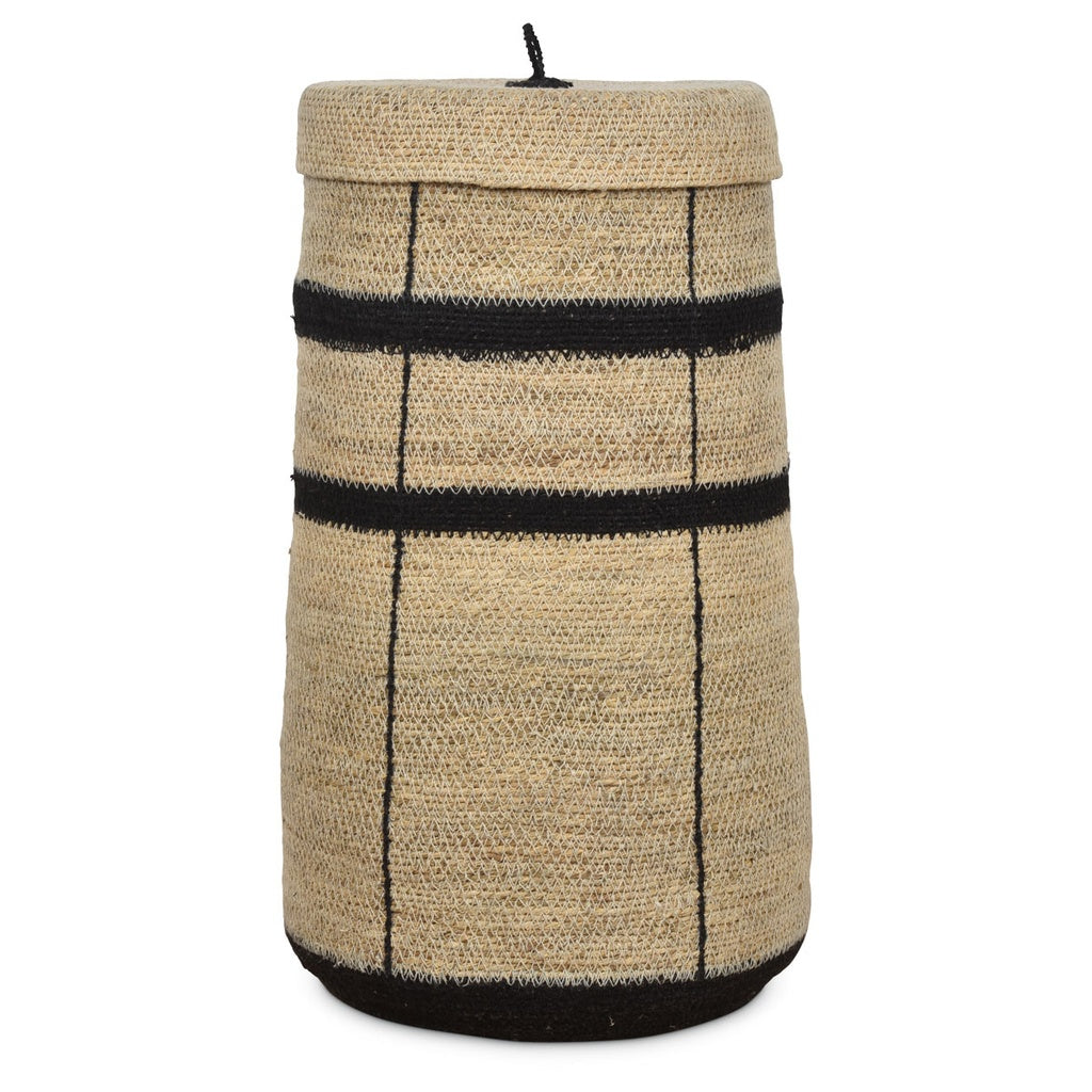 Panier à linge en jonc de mer naturel et noir - Tailles S, M ou L