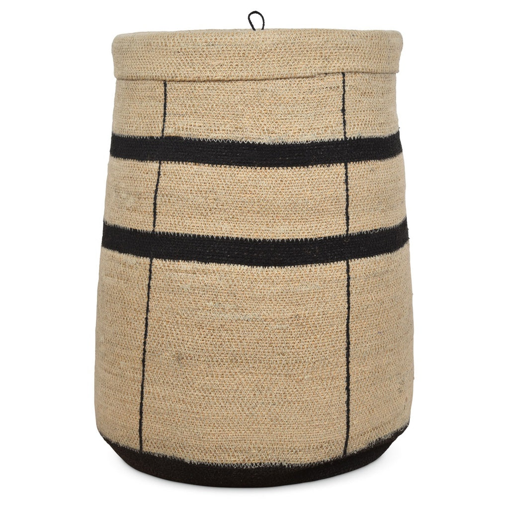 Panier à linge en jonc de mer naturel et noir - Tailles S, M ou L