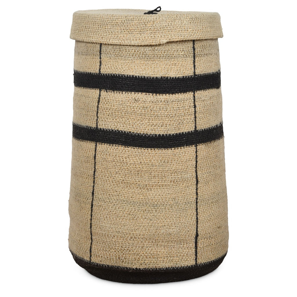 Panier à linge en jonc de mer naturel et noir - Tailles S, M ou L