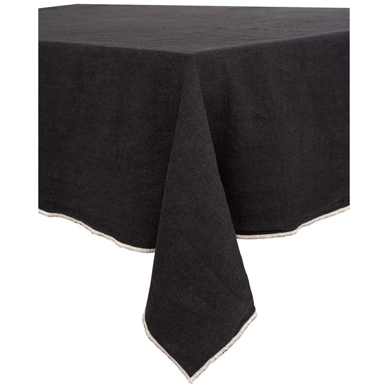 Nappe unie en lin 160 x 250 cm surpiqûre naturelle