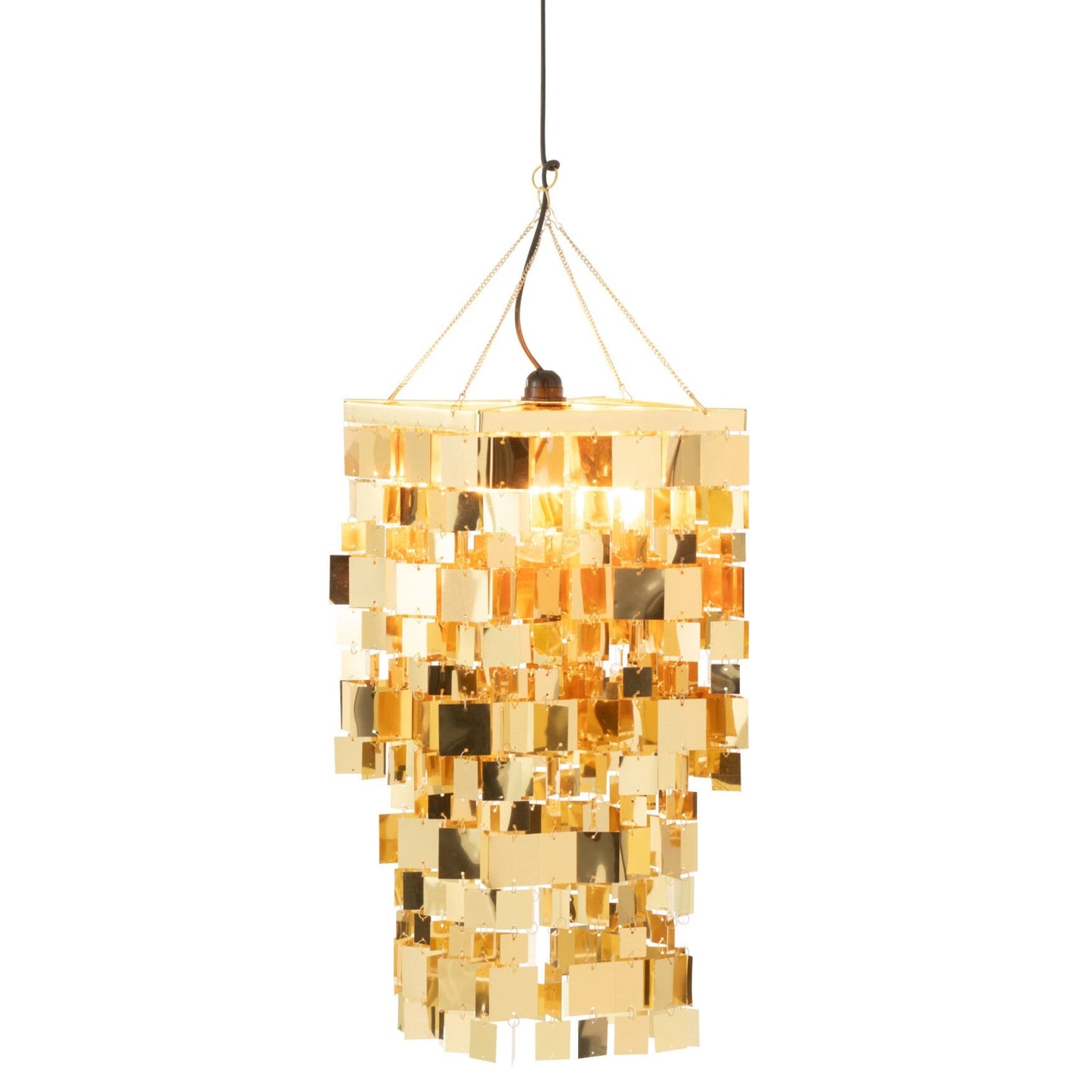 Abat-jour carré avec une cascade de sequins dorés.