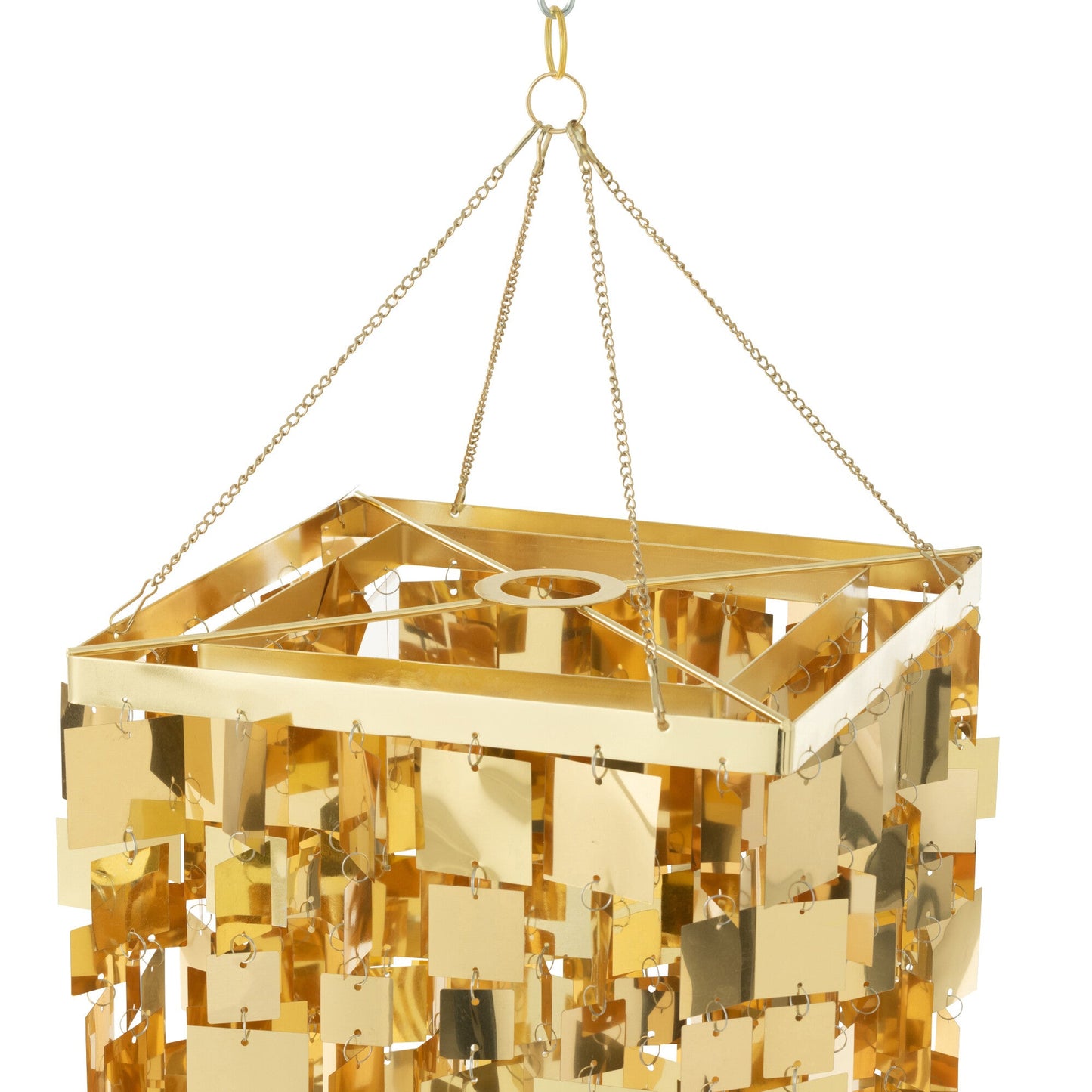 Abat-jour carré avec une cascade de sequins dorés.