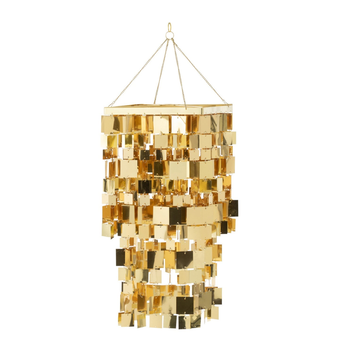 Abat-jour carré avec une cascade de sequins dorés.