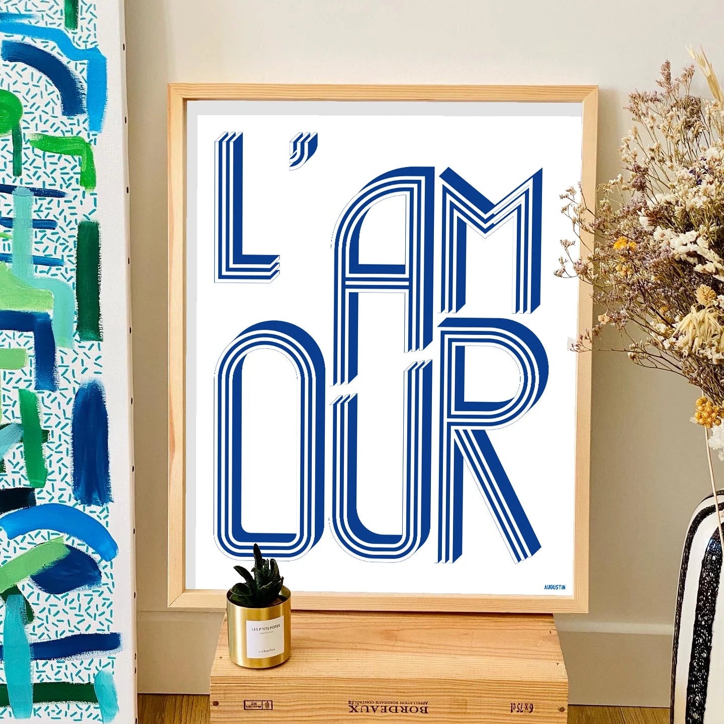 Affiche illustrée made in France par Augustin, modèle l'amour.