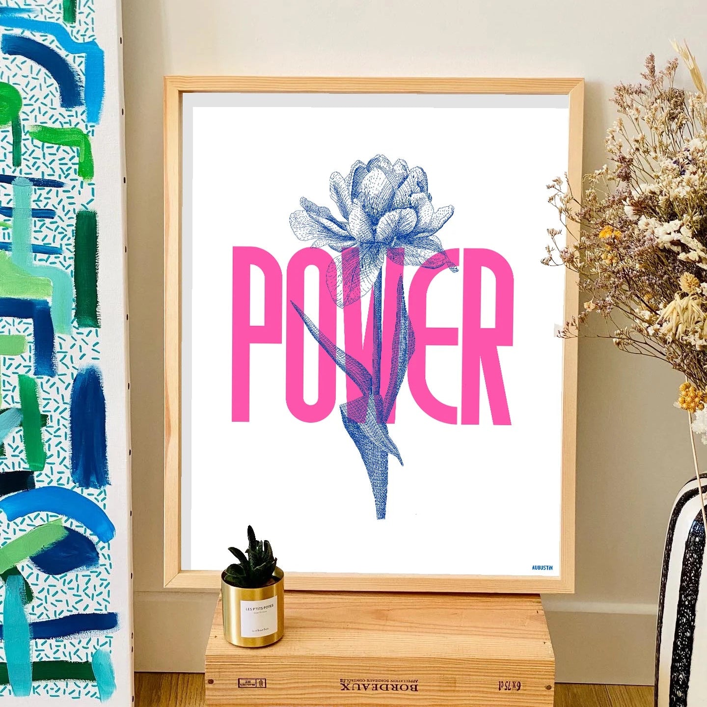 Affiche illustrée made in France par Augustin, modèle flower power.